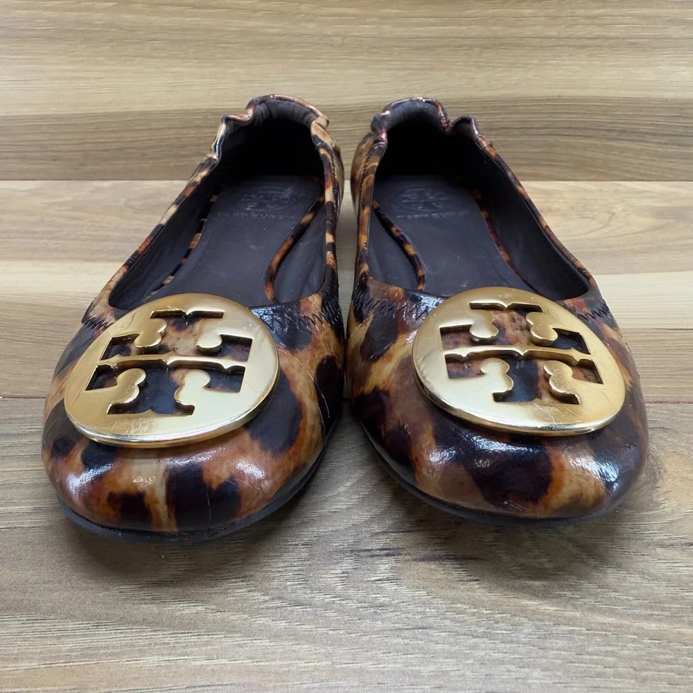 Tory Burch Womens 6 M Leopard Print Patent Leather Reva Flats Ballerinas